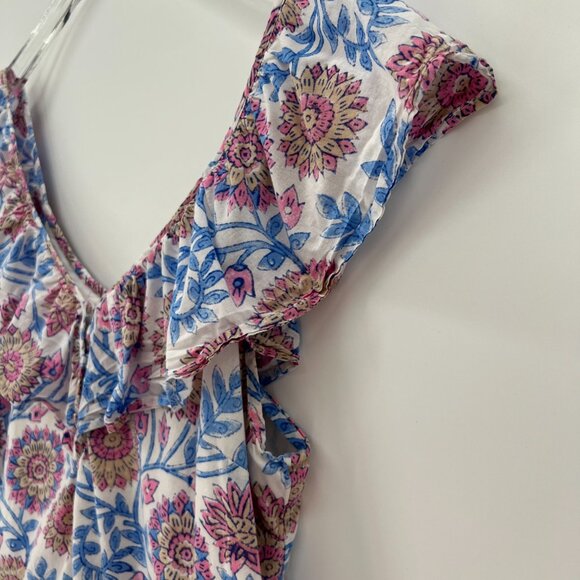 J Crew Ruffle V-Neck‎ Top Size S Floral Vine Block Print Tank Cotton Lined AN768 - Picture 4 of 12